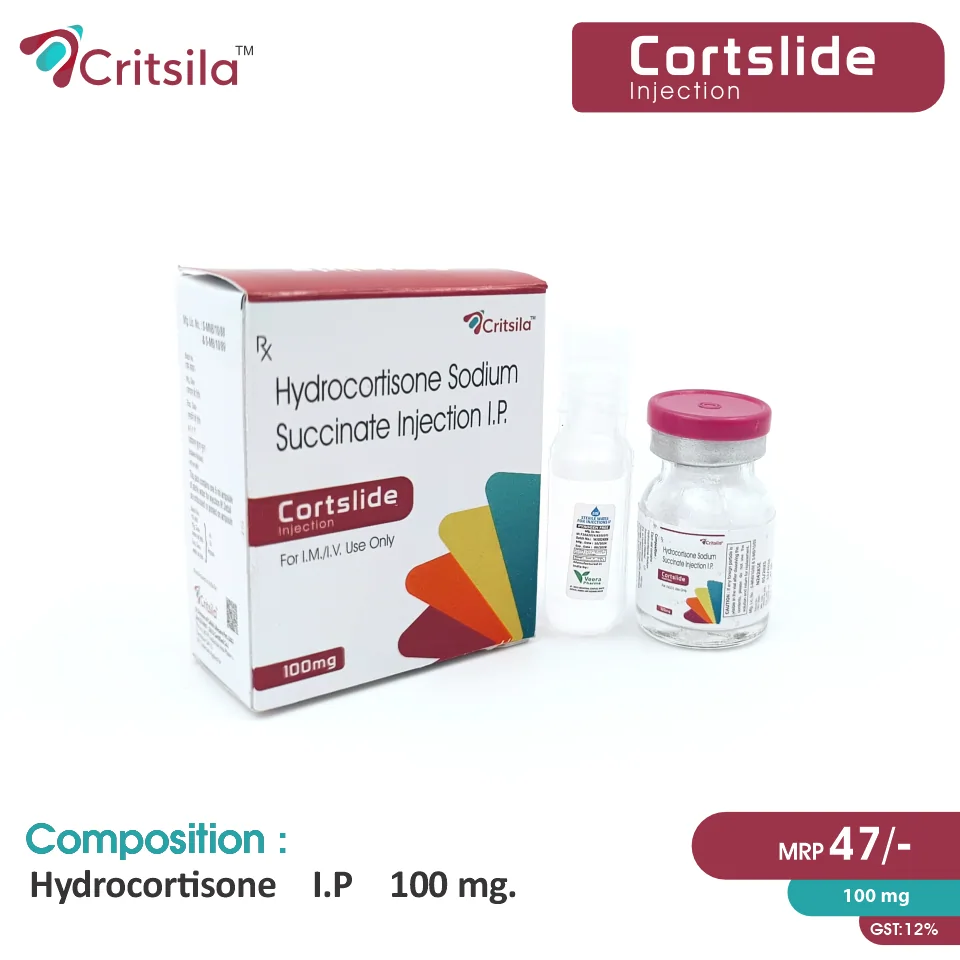 Hydrocortisone (100mg) Injection at the best price in PCD Pharma Franchise for Corticosteroid, and Allergic Reactions Treatment.